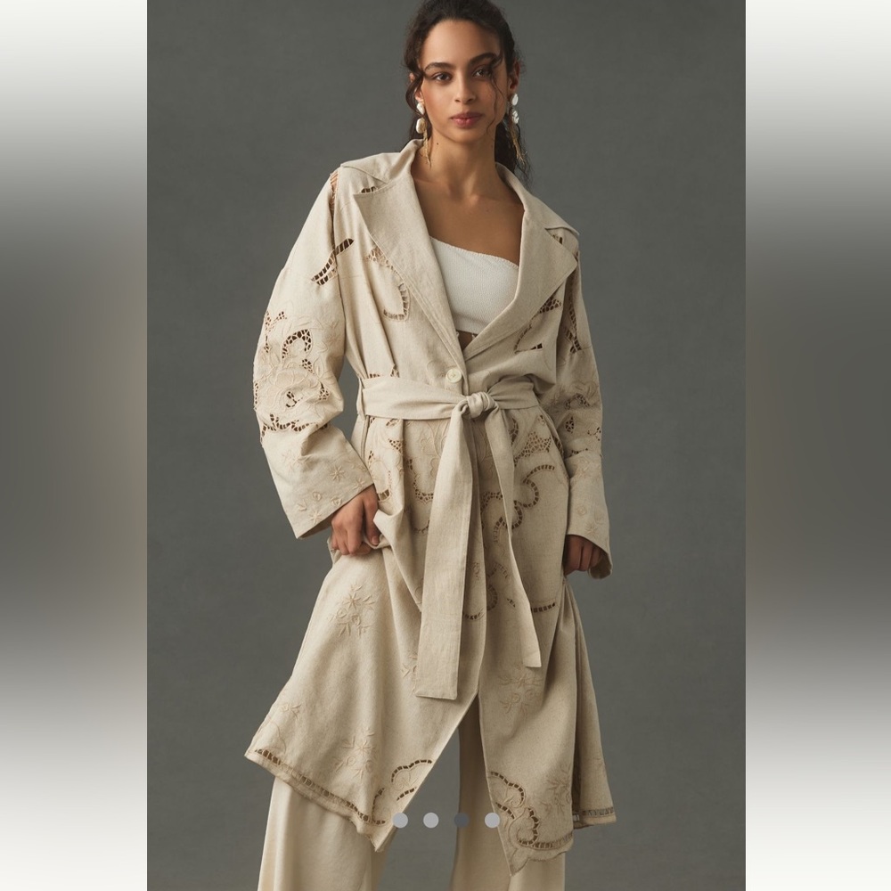 🌹*NWT* Anthropologie - Avec Les Filles Cutwork Linen Trench Coat size S.